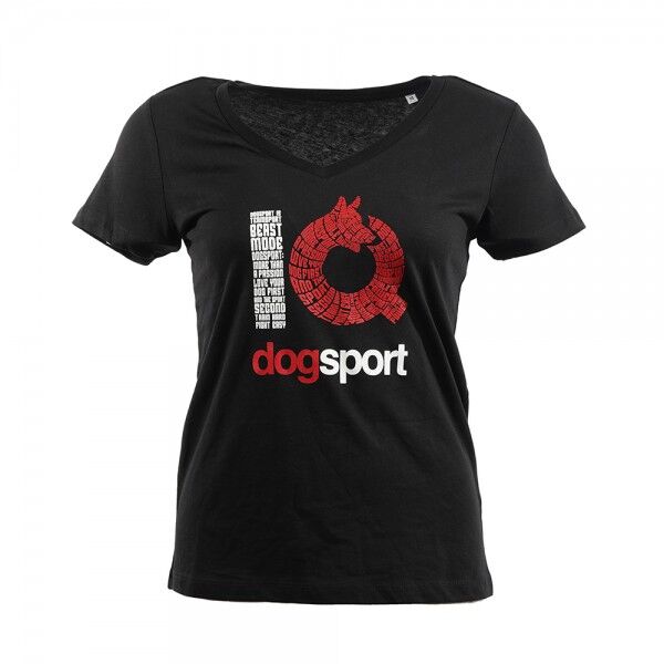 Black fitted T-Shirt with V-Neck and IQ Dogsport Logo