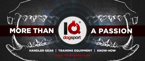 Banner with IQ Dogsport Logo and Slogan "More than a Passion". Background K9 Teeth