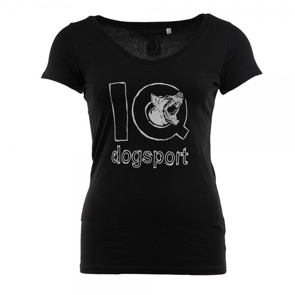 T-Shirt Schwarz Logo und bellender Malinois Damen V-Ausschnitt 